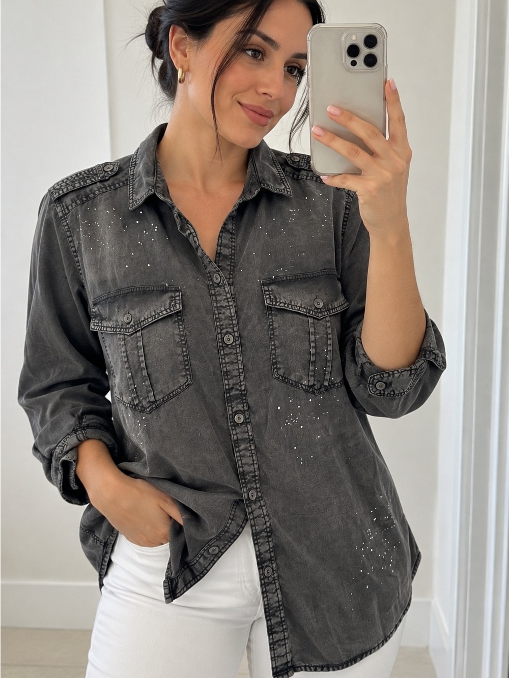 American Eagle Paint Splatter Boyfriend Shirt XL